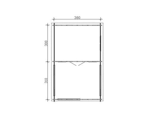Technische Zeichnung eines Gerätehauses mit Maßangaben