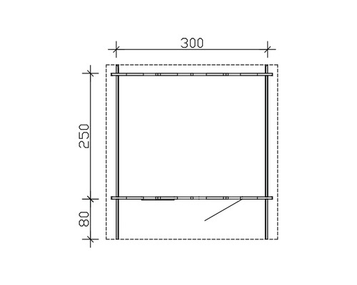 Technische Zeichnung eines Gerätehauses mit Maßangaben