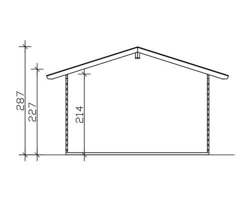 Technische Zeichnung eines Gartenhauses mit Höhenangaben