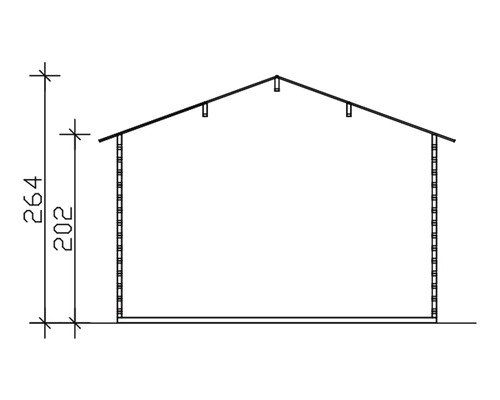 Skizze eines Gartenhauses mit Höhenangaben