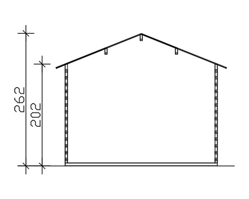 Querschnitt eines Gartenhauses mit Höhenangaben