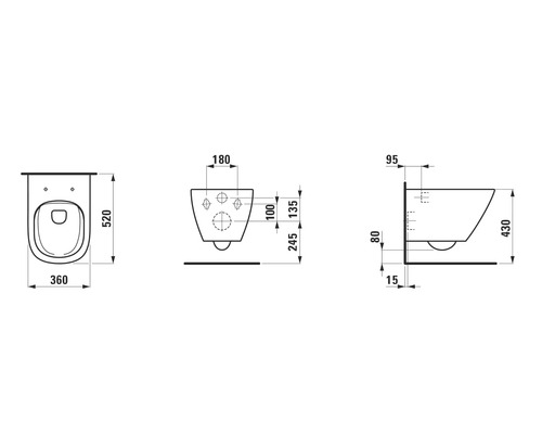 Technische Zeichnung eines Wand-WCs mit Maßangaben.