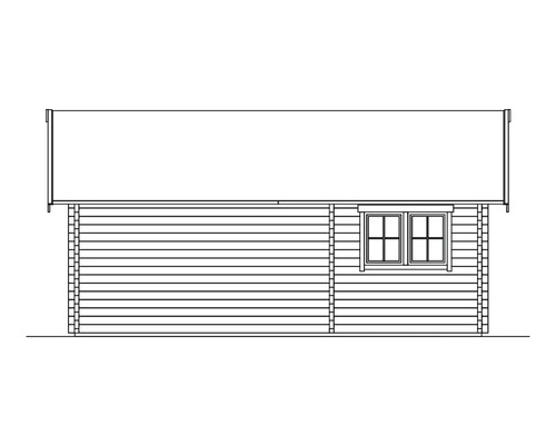 Abbildung eines Gartenhauses aus Holz mit Fenster.