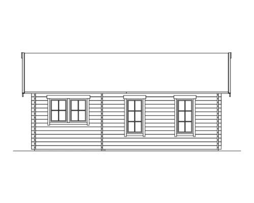 Illustration einer Gartenlaube mit drei Fenstern
