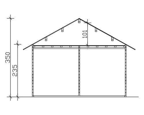 Technische Zeichnung eines Gartenhauses mit Maßangaben