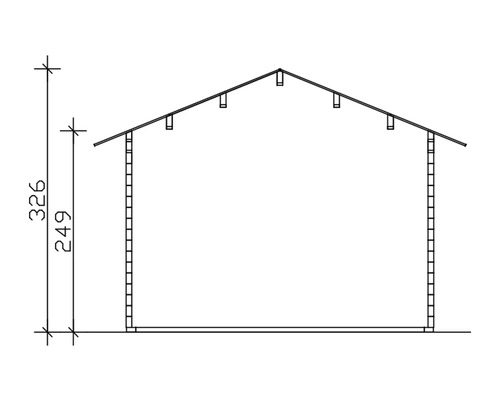 Schema eines Gartenhauses mit den Massen 326 und 249