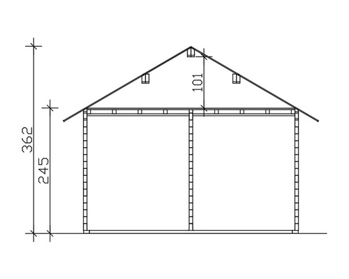 Technische Zeichnung eines Hauses mit Maßangaben