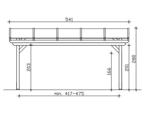Technische Zeichnung einer Pergola mit Maßangaben