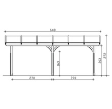 Technische Zeichnung einer Holzpergola mit Maßangaben