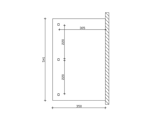 Technische Zeichnung mit Maßangaben zur Wandmontage.