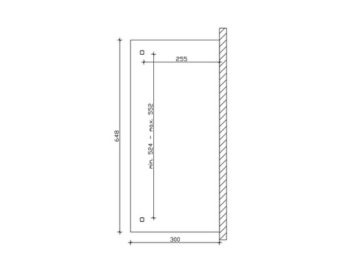 Technische Zeichnung mit Maßangaben für die Montage