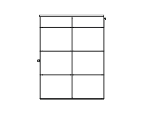Seitenansicht eines leeren Regalschranks mit sechs Fächern