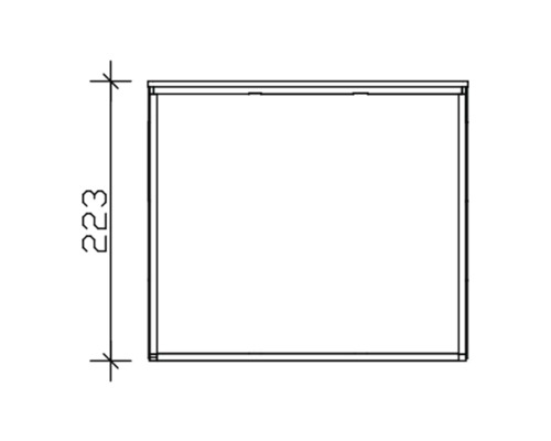 Technische Zeichnung eines quadratischen Objekts mit der Maßangabe 223