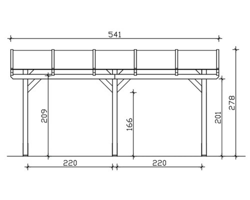 Technische Zeichnung einer Holzterrasse mit Maßen