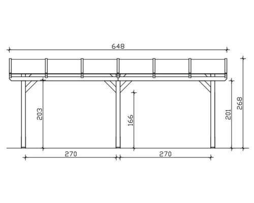 Technische Zeichnung eines Doppelcarports mit Maßangaben.