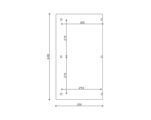 Technische Zeichnung mit Maßangaben: Höhe 648, Breite 350, weitere Maße 305, 293 und 270.
