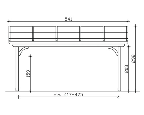 Technische Zeichnung eines Carports mit Maßangaben