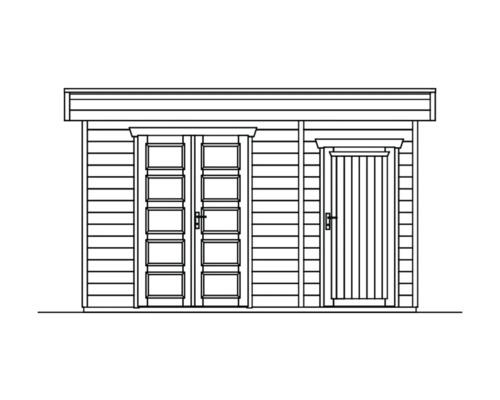 Abbildung eines Gartenhauses mit Doppeltür und Einzeltür