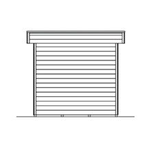 Illustration eines Gerätehauses mit horizontaler Holzverkleidung