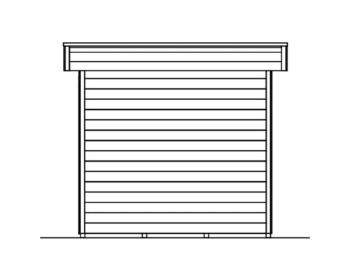 Abbildung eines Gerätehauses mit horizontaler Holzverkleidung.
