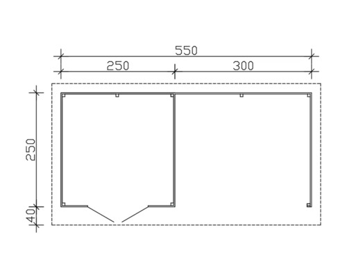 Technische Zeichnung eines Gartenhauses mit Maßangaben