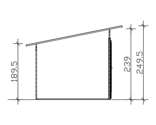 Technische Zeichnung eines Gerätehauses mit den Maßen 189,5 x 239 x 249,5 cm