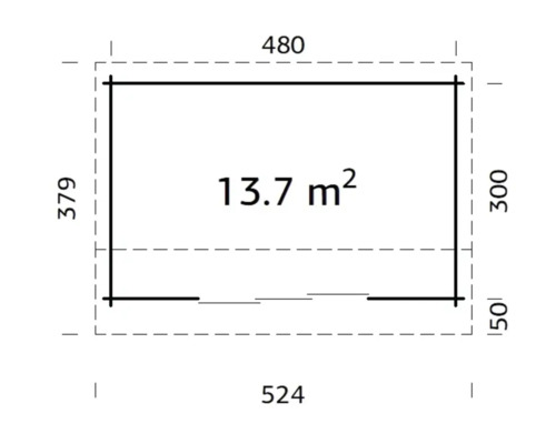 Grundrisszeichnung mit den Maßen 480 mal 379 Zentimeter und einer Fläche von 13,7 Quadratmetern
