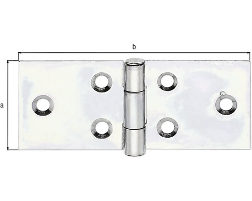 Metallscharnier mit Schraublöchern und Größenangaben