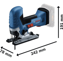 Bosch Professional Akku Stichsäge mit den Maßen 242 mm x 78 mm x 191 mm