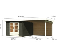 Abmessungen eines Gartenhauses mit Anbau