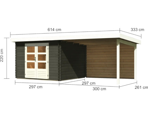 Abmessungen eines Gartenhauses mit Anbau