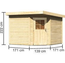 Holzgartenhaus mit den Maßen 222 x 171 x 139 x 171 cm
