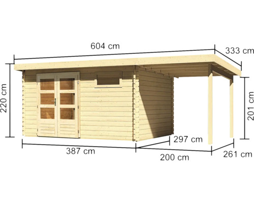 Abmessungen Gartenhaus mit Anbau