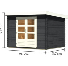 Holzgartenhaus mit Doppeltür und den Maßen 297 x 237 x 217 cm