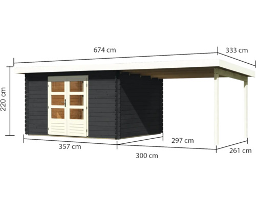 Abmessungen eines Gartenhauses mit Anbau
