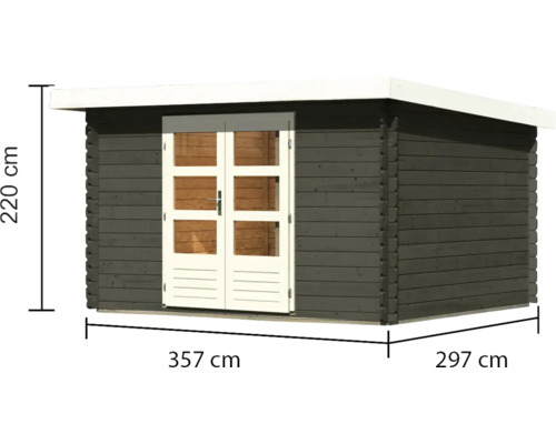Gartenhaus aus Holz mit den Maßen 357 cm x 297 cm x 220 cm