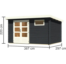 Holzgartenhaus mit Doppeltür, Fenster und den Maßen 387 mal 297 mal 220 Zentimeter