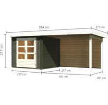 Abmessungen eines Gartenhauses aus Holz mit Vordach