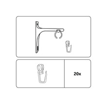 Gardinenstangenhalterung mit 20 Gardinenhaken