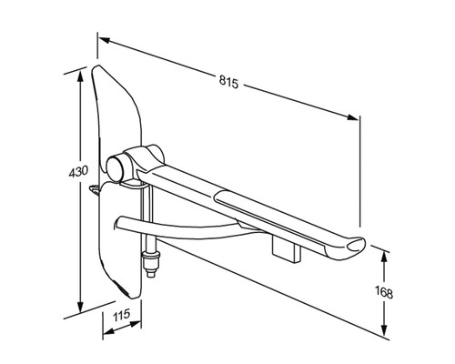 Technische Zeichnung eines klappbaren Stützgriffs mit Maßangaben