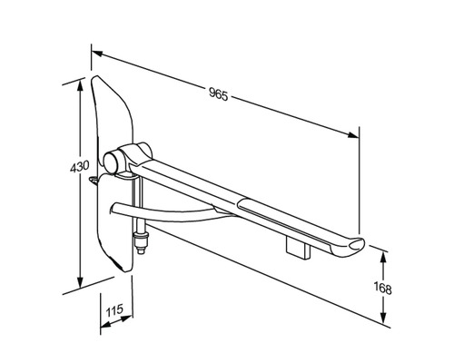 Technische Zeichnung eines Duschklappsitzes mit Maßen.
