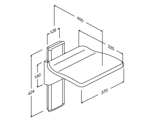 Technische Zeichnung eines Duschsitzes mit Maßangaben