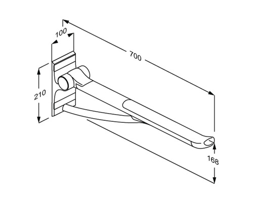 Technische Zeichnung eines Duschklappsitzes mit Maßangaben