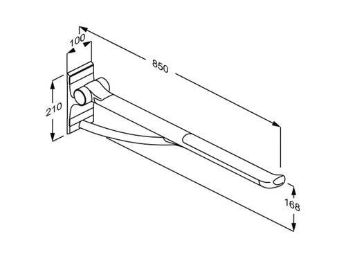 Abbildung einer Duschstütze mit Maßangaben.