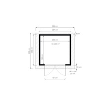 Grundriss mit Maßangaben für ein Gartenhaus