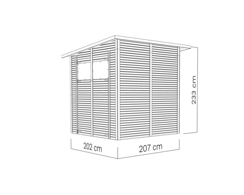 Gartenschuppen mit den Maßen 202 mal 207 mal 233 Zentimeter