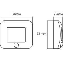 Maße des Hausnummernlichts: 84 mm breit, 73 mm hoch und 22 mm tief