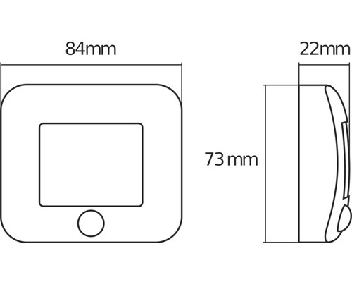 Maße des Hausnummernlichts: 84 mm breit, 73 mm hoch und 22 mm tief