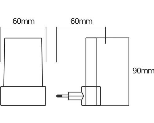 Technische Zeichnung einer Leuchte mit Maßen 60 mm und 90 mm.
