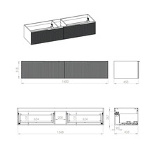 Waschbeckenunterschrank Jungborn Nonus 160x318x45,3 cm ohne Waschbecken schwarz matt